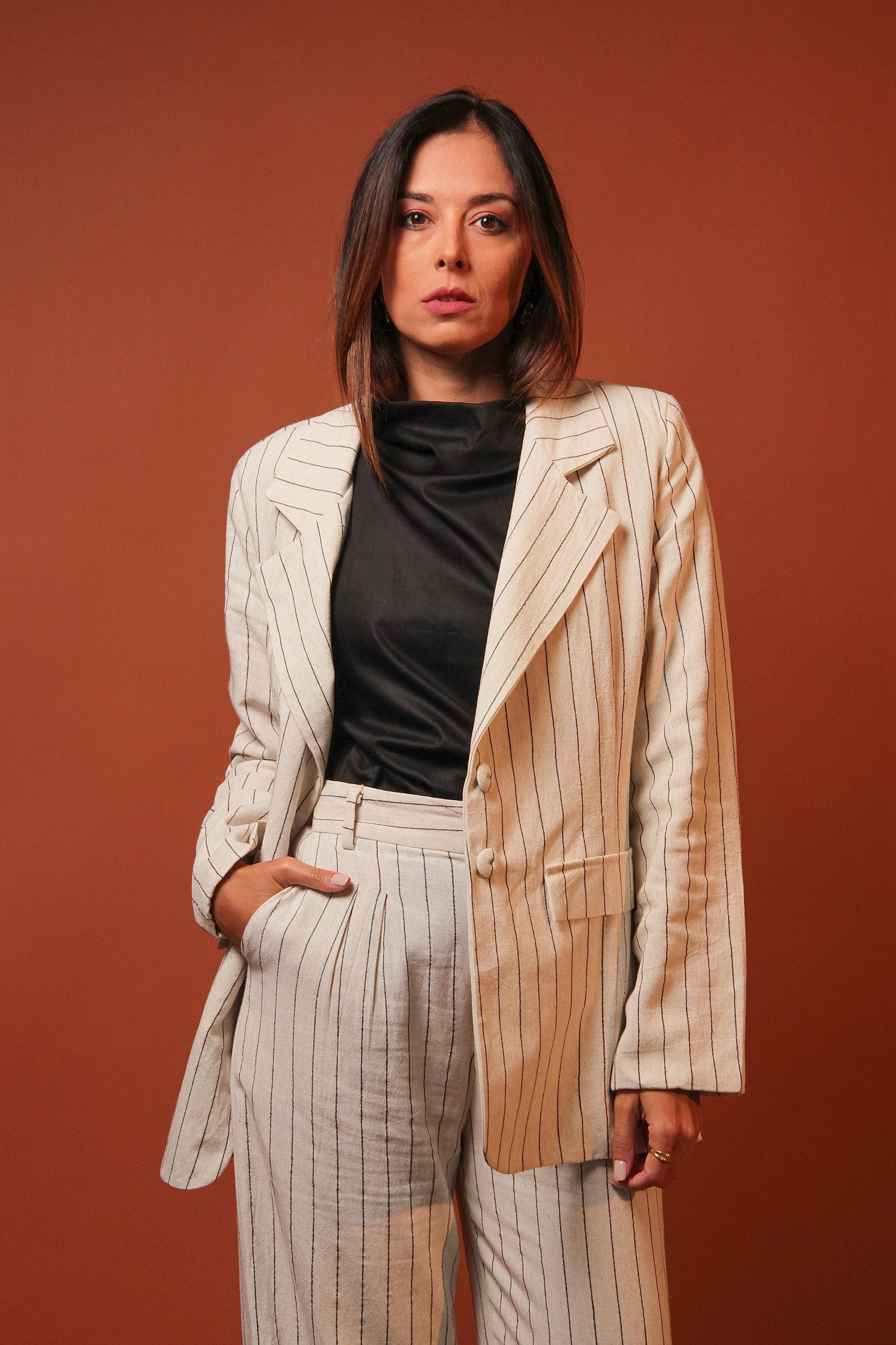 Conjunto Gardênia & Cassis - Linho Striped