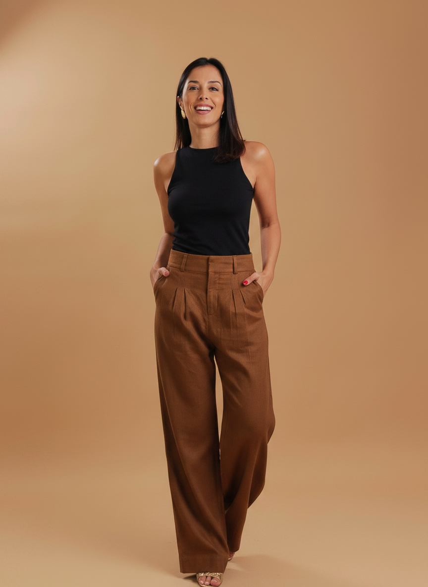 Calça Feminina de Alfaiataria em Viscolinho — Gardênia