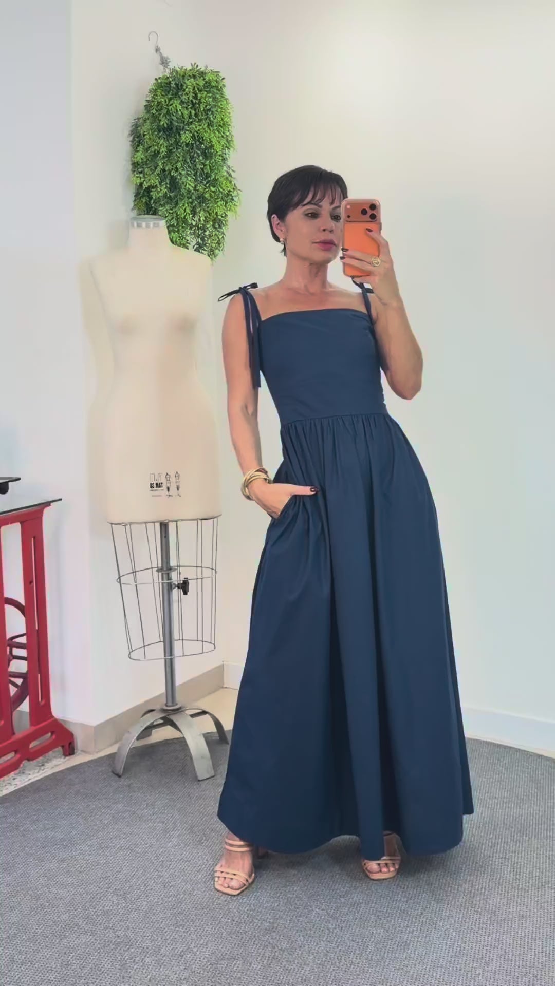 Vestido Longo em Tricoline de Algodão - HORTÊNSIA