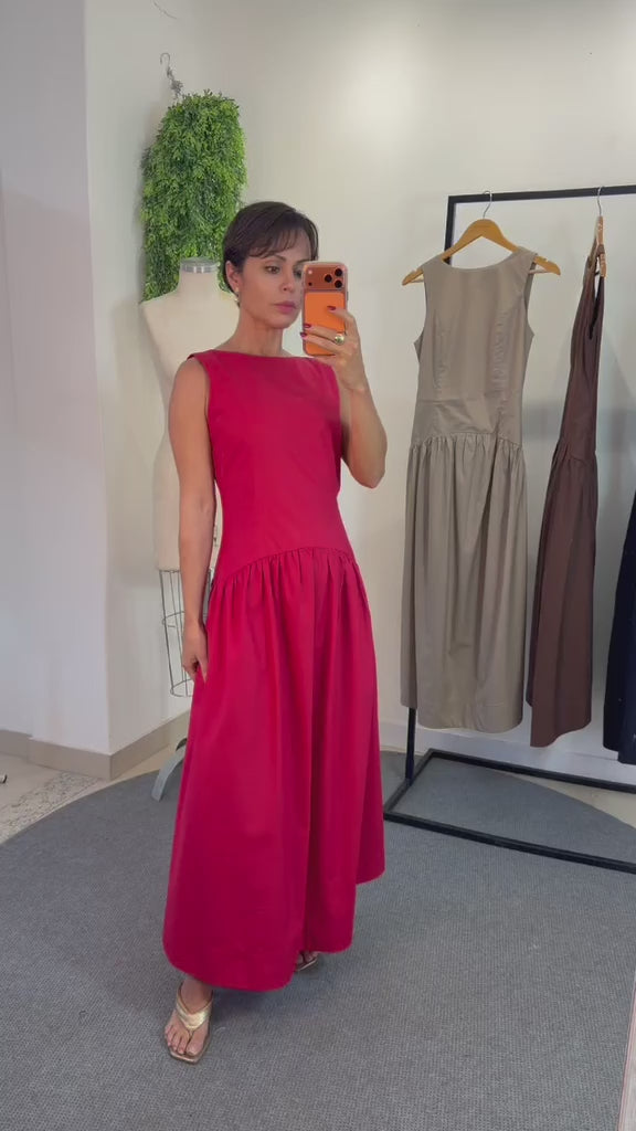Vestido Midi em Tricoline de Algodão - Acácia