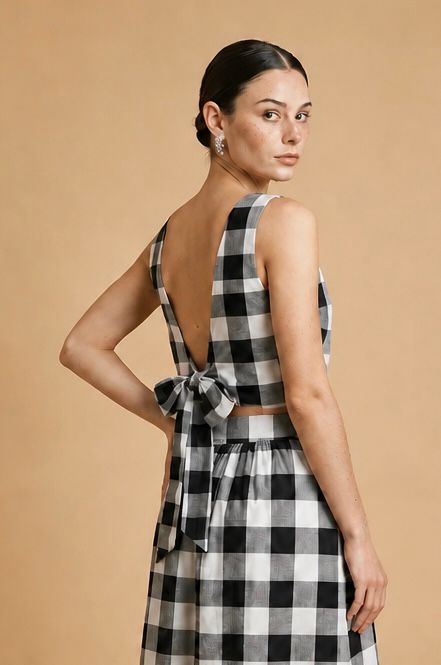 Top Feminino Xadrez em Algodão - Flamboyant