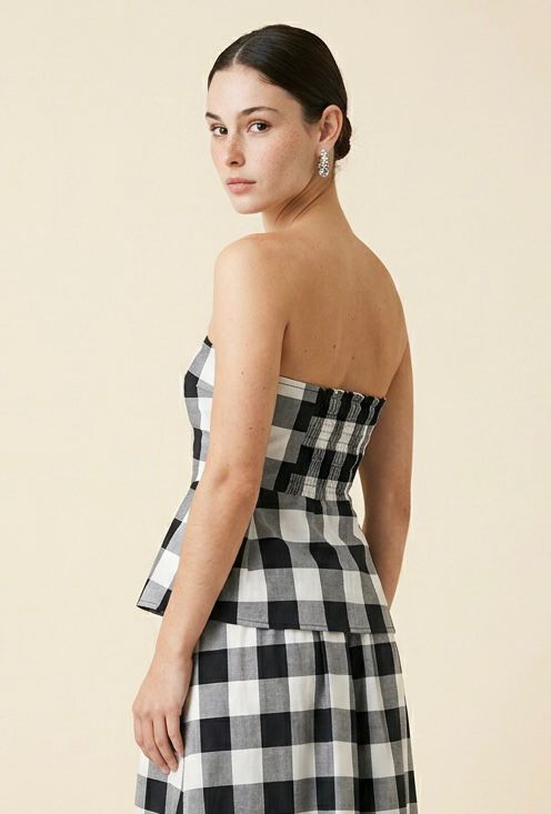 Top Feminino Peplum Xadrez em Algodão - Juá