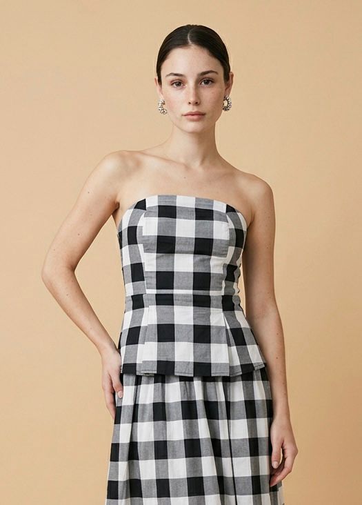 Top Feminino Peplum Xadrez em Algodão - Juá