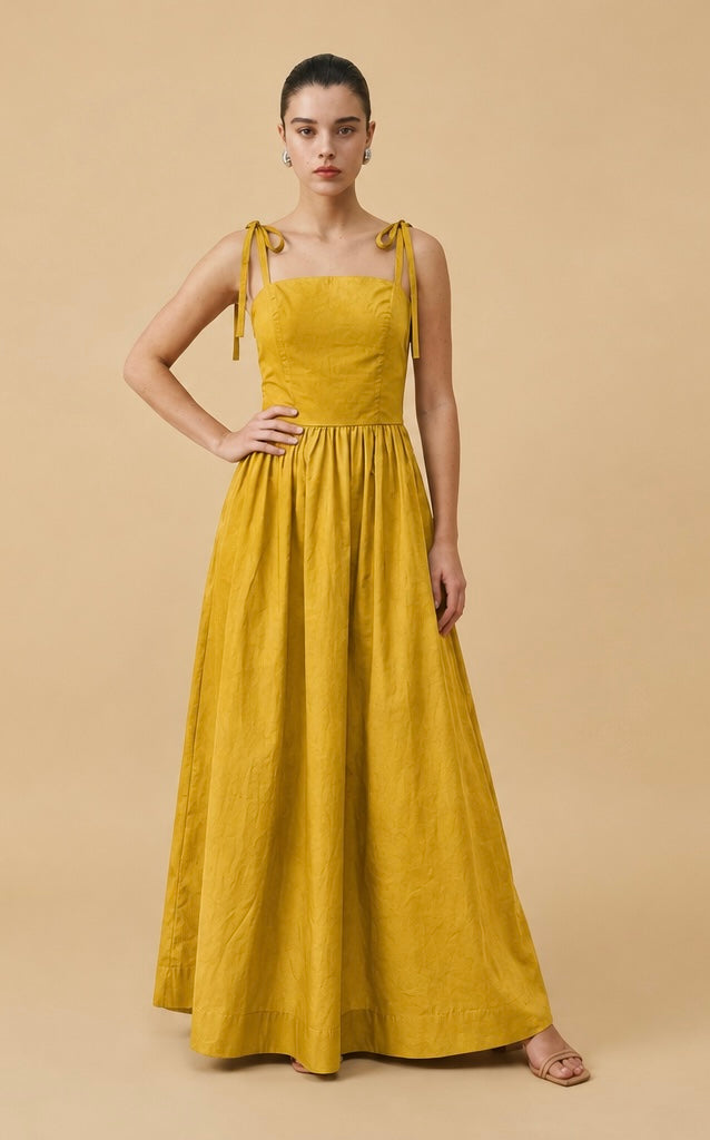 Vestido Longo em Tricoline de Algodão - HORTÊNSIA