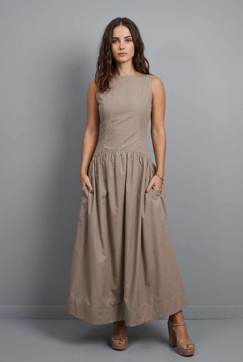 Vestido Midi em Tricoline de Algodão - Acácia