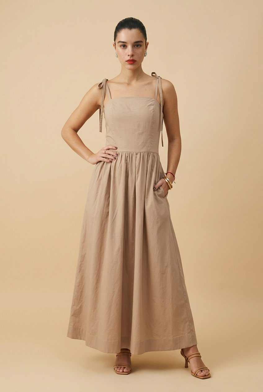 Vestido Longo em Tricoline de Algodão - HORTÊNSIA
