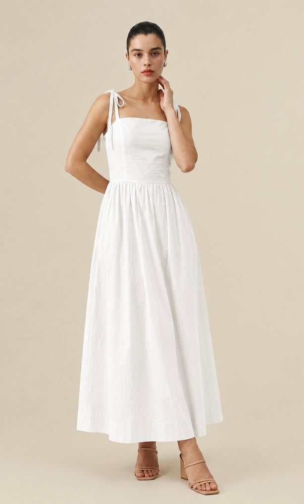 Vestido Longo em Tricoline de Algodão - HORTÊNSIA
