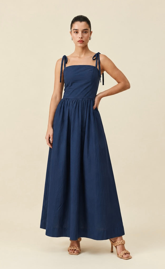 Vestido Longo em Tricoline de Algodão - HORTÊNSIA