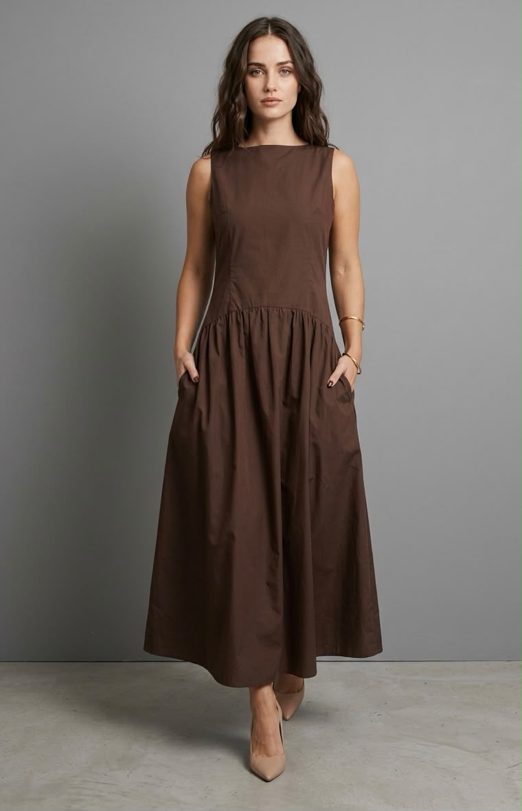Vestido Midi em Tricoline de Algodão - Acácia
