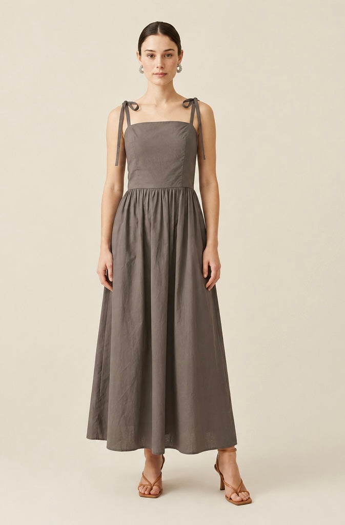 Vestido Longo em Tricoline de Algodão - HORTÊNSIA