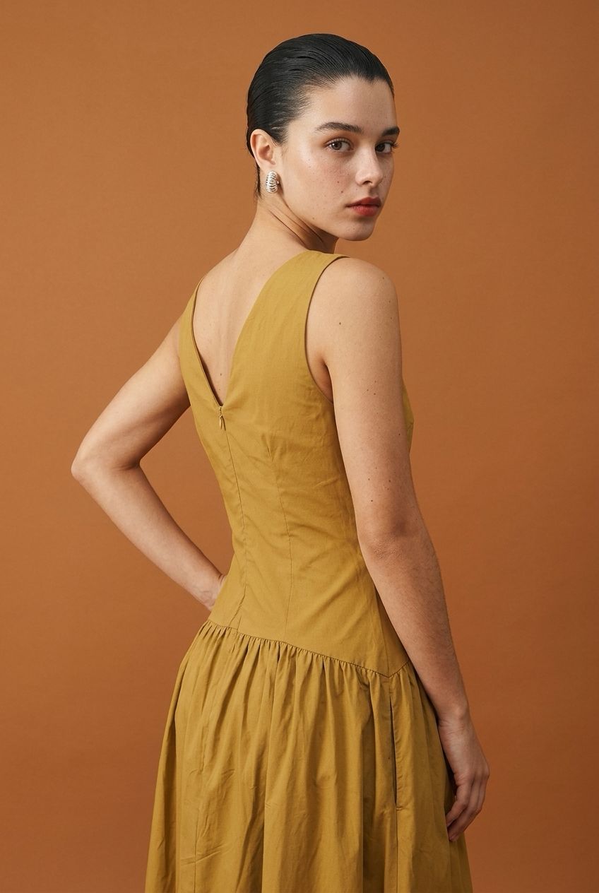 Vestido Midi em Tricoline de Algodão - Acácia