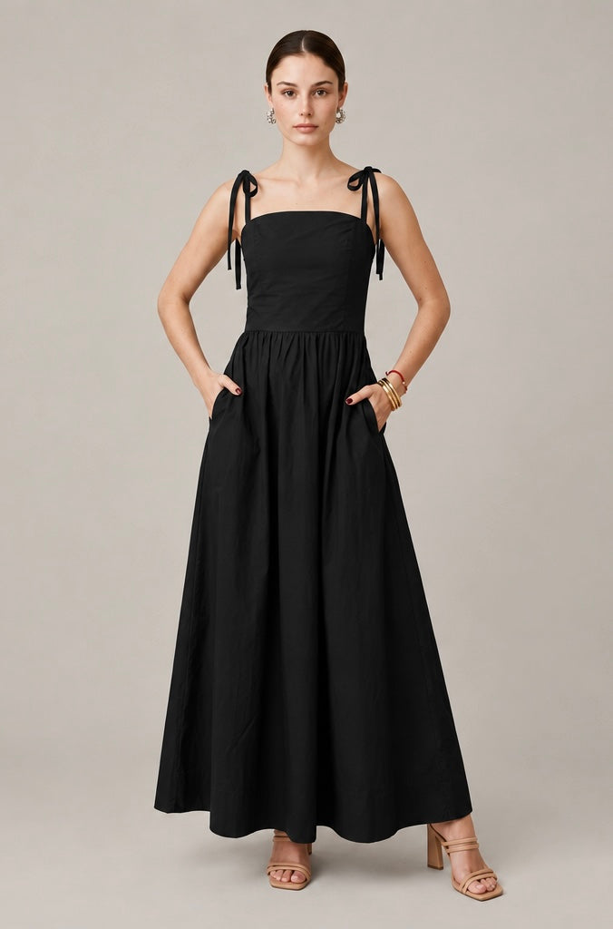 Vestido Longo em Tricoline de Algodão - HORTÊNSIA