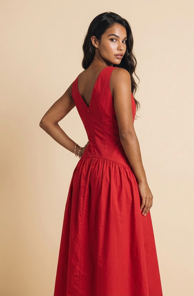 Vestido Midi em Tricoline de Algodão - Acácia