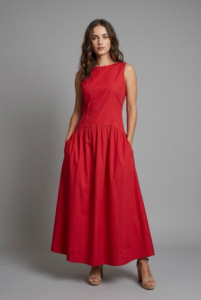Vestido Midi em Tricoline de Algodão - Acácia